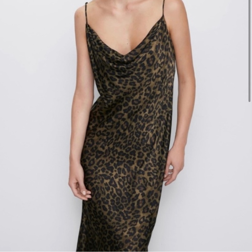 Zara Animal Print Cowl Neck Maxi Dress size L